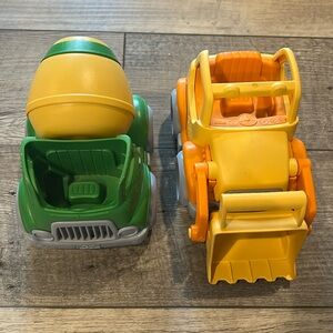 Green toys cement truck and bulldozer